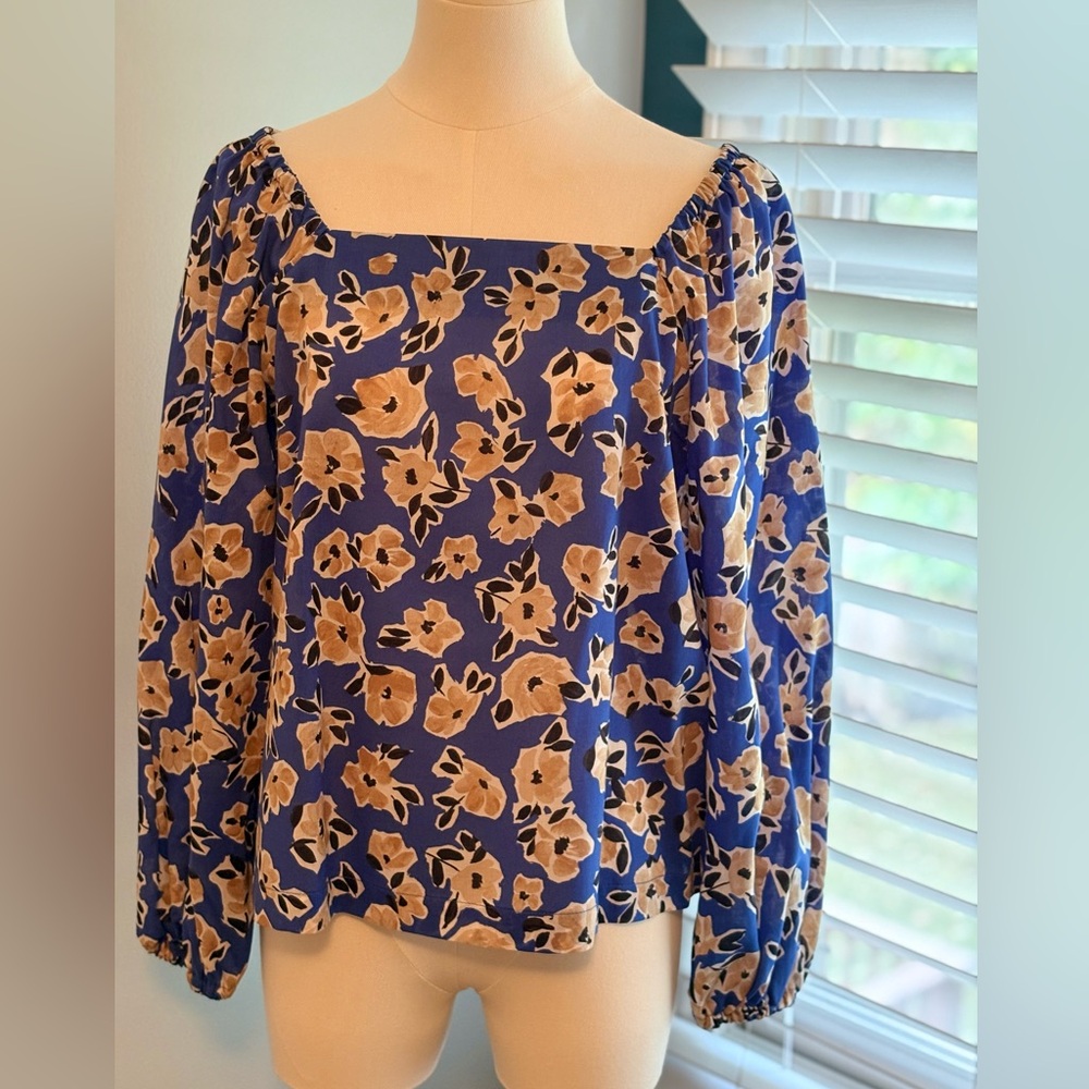 Ann Taylor Floral Blue Women's Top